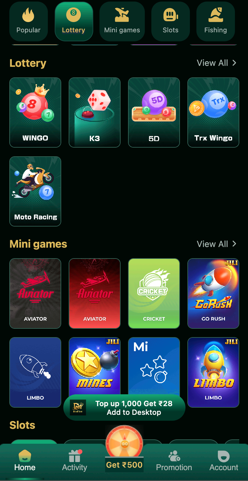 DM First WinGo Colour Prediction Game with Green Violet and Red Options