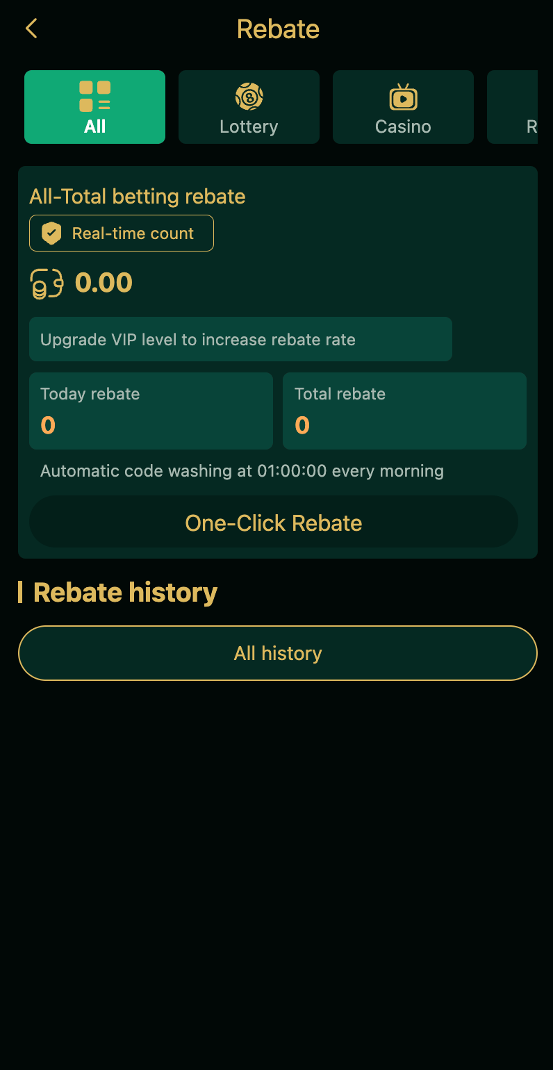 DM First Rebate Page with One-Click Rebate Button and Rebate History